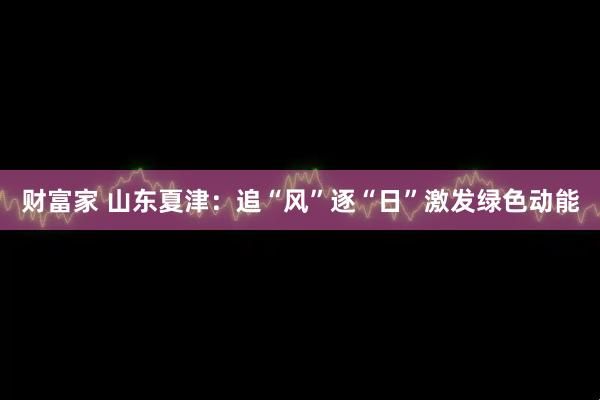 财富家 山东夏津：追“风”逐“日”激发绿色动能