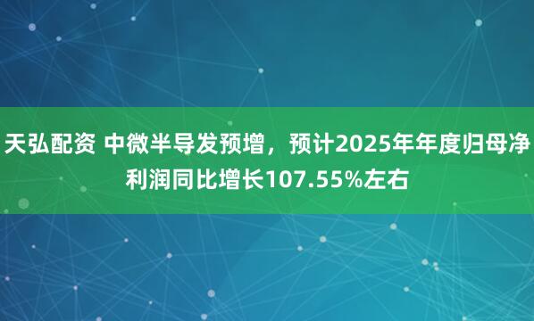 天弘配资 中微半导发预增，预计2025年年度归母净利润同比增长107.55%左右